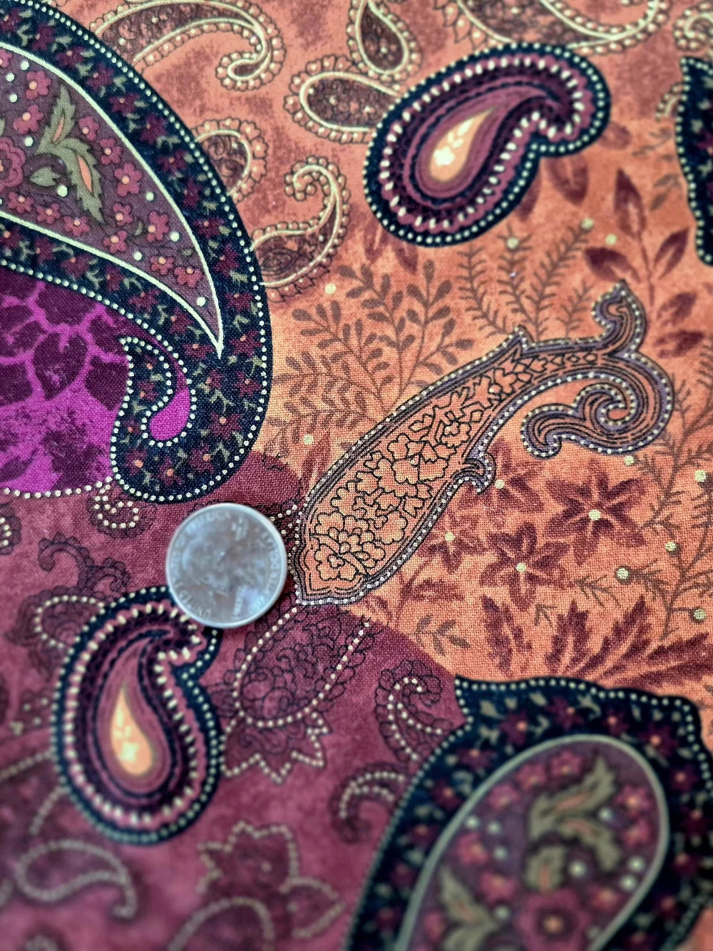 Paisley Brown Purple Cotton Fabric 1 1/6 Yards Timeless Treasures Quilting Sew